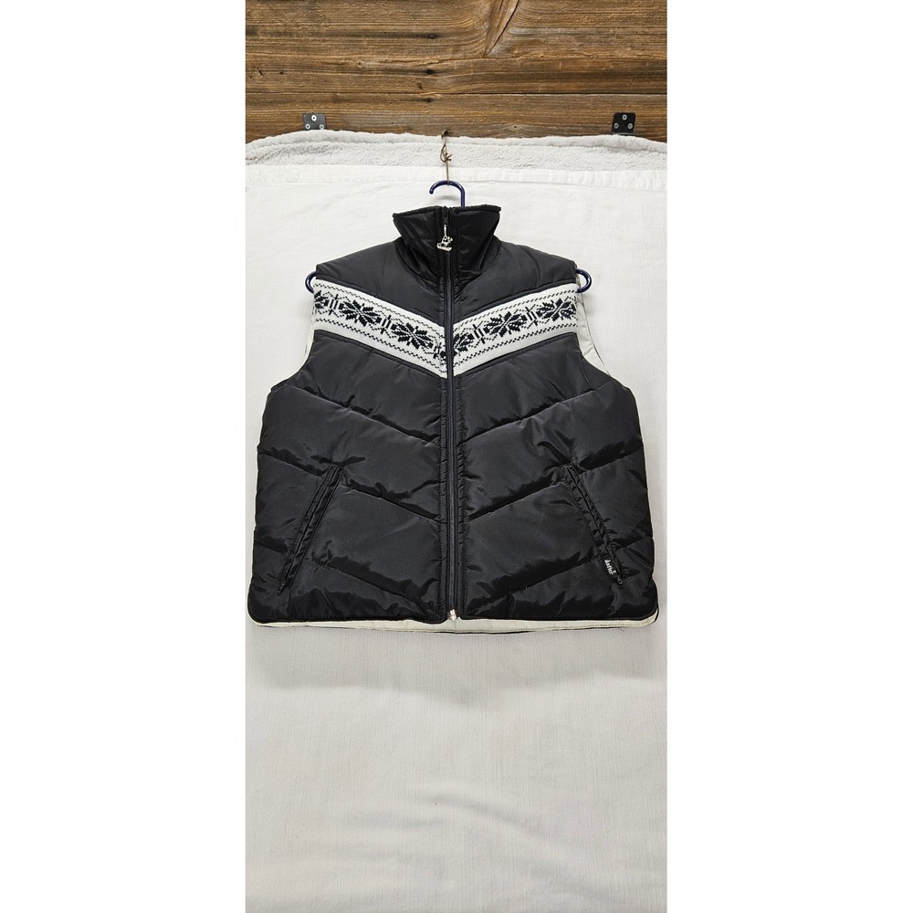 Vtg 70's Antler Puffer Vest Black Nordic Snowflake Down Filled Quilted Mens M